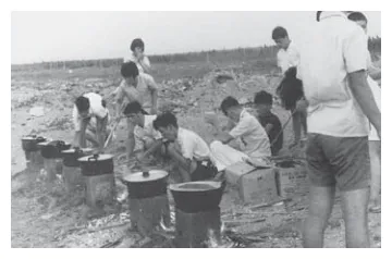 海辺で食事の写真