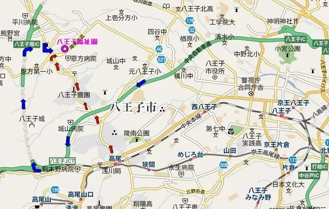 広域図/高尾駅から、中央道、八王子霊園を通過し、川原宿交差点を右折し、左手に見えてきます。